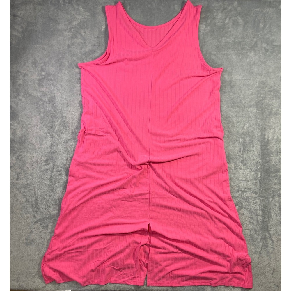 Cuddl Duds Maxi Dress Womens 2X Pink Excellent Ribbed Sleeveless V-Neck Pockets